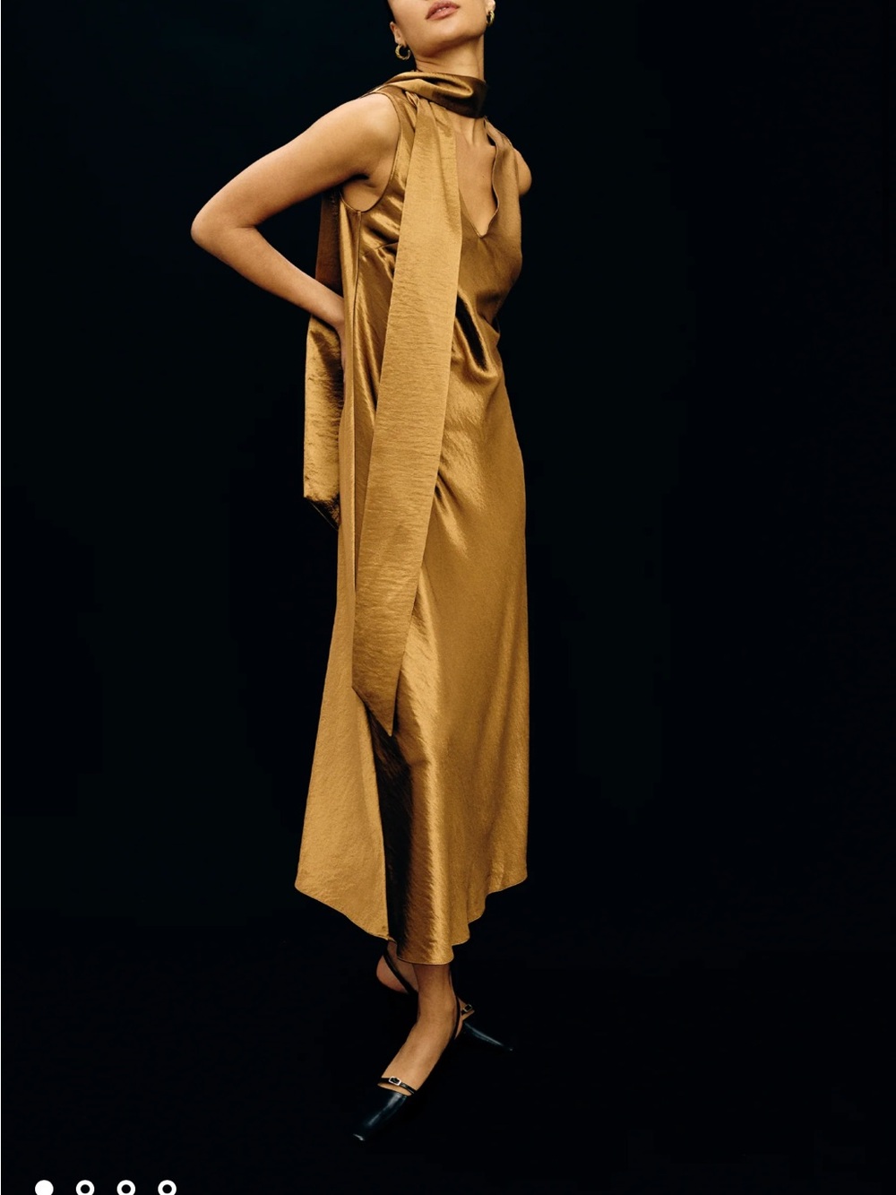 Rails Gold Satin Maxi Dress with Long Neck Scarf